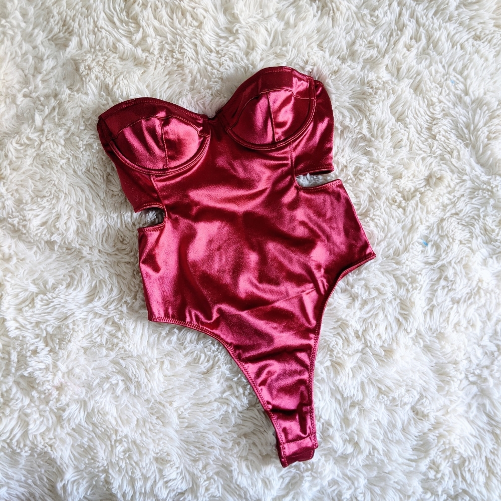 Out from Under Red Satin Bodysuit
